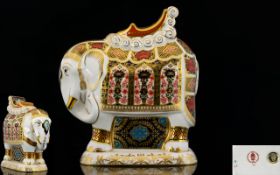 Royal Crown Derby Hand Painted Large and Impressive Imari Pattern Elephant Figural Paperweight,