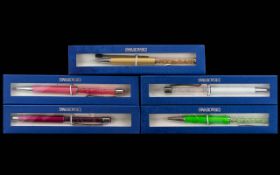 Collection of Swarovski Ballpoint Pens ( 5 ) In Total, All Various Stylish Colours,