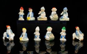 A Collection Of Wade Pixie/Gnome Miniature Porcelain Figures 11 In Total, Some Riding Pigs,