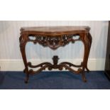 A Modern Mahogany Console Table of shaped form, raised on cabriole legs with cross stretcher.