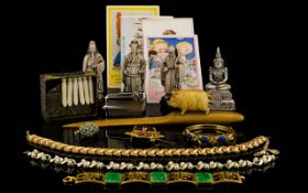 A Mixed Collection Of Costume Jewellery Items To include matte gold tone 1960's collar necklace by