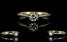 18ct Gold and Platinum Single Stone Diamond Ring. The Diamonds of Excellent Colour and Clarity.