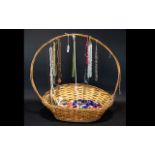 A Large Collection Of Costume Jewellery Necklaces Basket containing various necklaces, pendants,