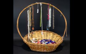 A Large Collection Of Costume Jewellery Necklaces Basket containing various necklaces, pendants,