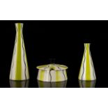 Midwinter Jessie Tait 4 Piece Cruet Set Yellow & White wavy line design. 1950s, Mint Condition.