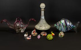 Collection of Assorted Glassware comprising Murano Glass Fish Figure, Mdina Centre Piece,