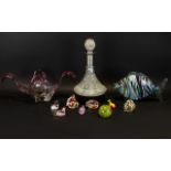 Collection of Assorted Glassware comprising Murano Glass Fish Figure, Mdina Centre Piece,