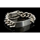 Gents Vintage Solid And Heavy Silver ID Curb Bracelet Of solid construction,