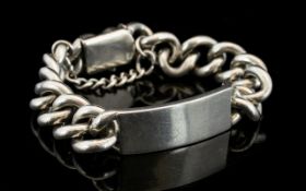 Gents Vintage Solid And Heavy Silver ID Curb Bracelet Of solid construction,