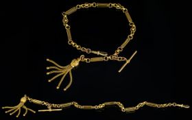 Antique Period 9ct Gold Fancy and Superb Watch Chain with T Bar Tassel all links marked for 9ct