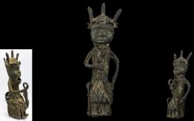 King Oba of Benin Bronze Seated Figure, height 13 inches. Please see accompanying image