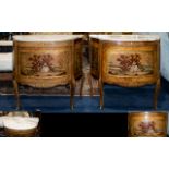 A Pair Of 20th Century French Style Marble Top Commodes Each of shaped form with ormolu mounts and