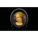 18thC Painting On Oval Panel, Depicting A Cherubs Head, Pencil Inscriptions To Verso No 10 F