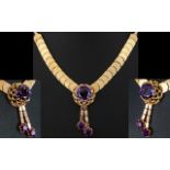 18ct Yellow Gold Superb Quality and Attractive Necklace Set with Raspberry Amethysts of Excellent