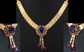 18ct Yellow Gold Superb Quality and Attractive Necklace Set with Raspberry Amethysts of Excellent