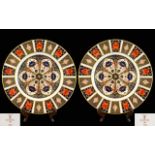 Royal Crown Derby Old Imari Hand Painted - Pair of Large Cabinet Plates. Pattern No 1128, Date 1974.