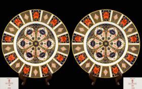 Royal Crown Derby Old Imari Hand Painted - Pair of Large Cabinet Plates. Pattern No 1128, Date 1974.