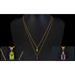 Ladies 9ct Gold Chains ( 2 ) with Attached Pendant Drops, One Amethysts and One Peridot.