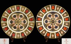 Royal Crown Derby Old Imari Hand Painted Pair of Large Cabinet Plates, Pattern No 1128 & Date 1974.