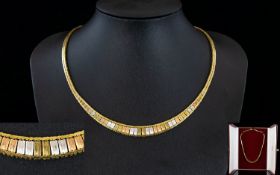 Ladies - Stunning and Quality 1970's 3 Tone Classic Design 9ct Gold Necklace In Pristine