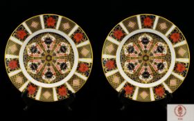 Royal Crown Derby Old Imari Pattern Hand Painted Pair of Cabinet Plates ( 2 ) Pattern No 1128,