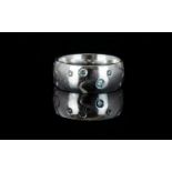 Contemporary Designed 18ct White Gold Band Ring Set with Blue and White Diamonds. Fully Hallmarked