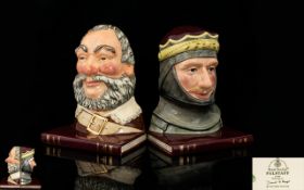 Royal Doulton Shakespearean Hand Painted Ceramic Bookends - Falstaff and Henry V, Modelled by David.