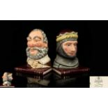 Royal Doulton Shakespearean Hand Painted Ceramic Bookends - Falstaff and Henry V, Modelled by David.