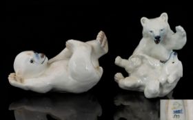 Royal Copenhagen Good Quality Porcelain Polar Bear Figures ( 2 ) Figures In Total.
