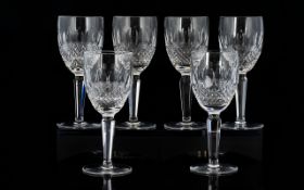 Waterford - Cut Crystal Set of Six Wine Glasses ' Colleen ' Pattern, Faceted Stems,