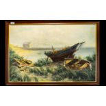 A Allan, Oil On Canvas, Coastal Landscape With Fishing Boats,