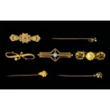 Victorian Period Collection of 15ct & 9ct Gold Stick Pins and Brooches ( All Stone Set ) with Opals,