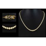 Victorian Period Single Strand - Graduated Pearl Necklace with 9ct Gold Clasp,