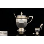 George Hape Solid Silver - Large Lidded Mustard Pot with Liner / Spoon.