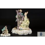 Dresden Style 20th Century Hand Painted Porcelain Figure Group, Depicts a Young Man and Woman In