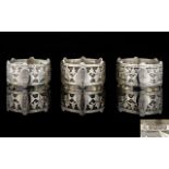 Victorian Period Solid Silver Matching Set of ( 3 ) Napkin Holders of Excellent Quality and Design.