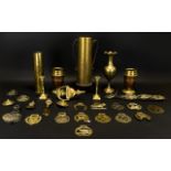 Collection Of Brass Saddle Decorations And Trench Art Comprising Door Knocker,