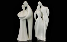 Royal Doulton Pair Of Contemporary Porcelain Figures 1. "Lovers" HN 2762 height 13 inches. 2.