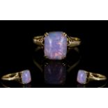 Antique Period 9ct Gold Single Stone Opal Set Dress Ring, Marked 9ct. The Opal of Good Colour.