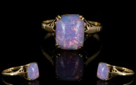 Antique Period 9ct Gold Single Stone Opal Set Dress Ring, Marked 9ct. The Opal of Good Colour.