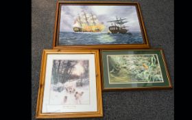 A Collection Of Watercolours Oils And Prints Three items in total to include Original watercolour