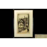 Frank Greenwood Etching of Manchester Grammar School pencil signed by artist, pencil dedication to