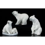 Lladro Porcelain Animal Figures ' Polar Bears ' ( 3 ) In Total.