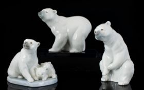 Lladro Porcelain Animal Figures ' Polar Bears ' ( 3 ) In Total.