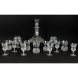 Thistle Glass Ship's Decanter and Glasses comprising decanter with stopper, 6 Sherry Glasses,