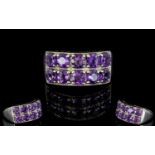 Sterling Silver Double Channel Set Amethyst Dress Ring From The Jessica Lili Collection. Fully