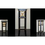 Contemporary Ebonised and Gold Painted Tall Display Stand with Glass Inset to Top and Base and X