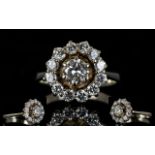 14ct White Gold Superb Quality Diamond Set Cluster Ring, Flower head Design.
