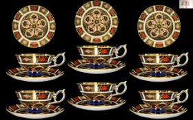 Royal Crown Derby Old Imari Pattern Superb Quality - Hand Painted Set of Six Cups and Saucers.