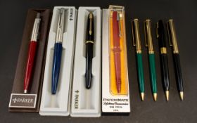 A Collection Of Mostly Parker Ballpoint Pens To include two boxed fountain pens and Papermate.